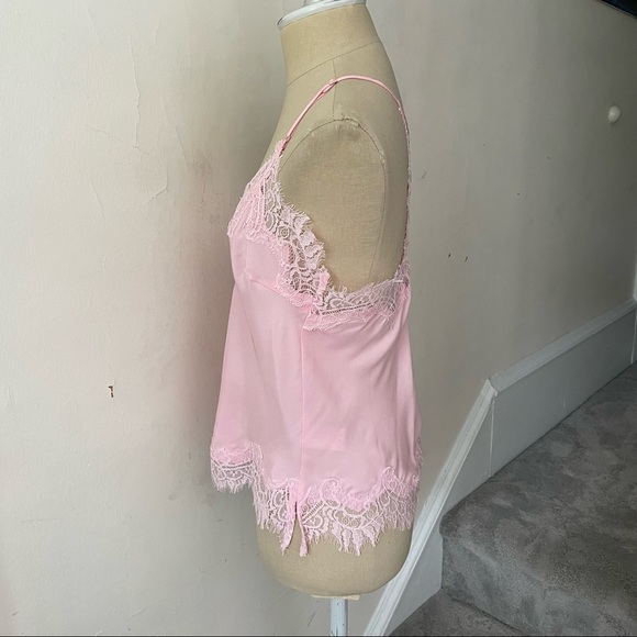Gold Hawk Silk Soft Pink Lace Trim Lucy Crop Cami Camisole Top EUC Size XS - Picture 3 of 9